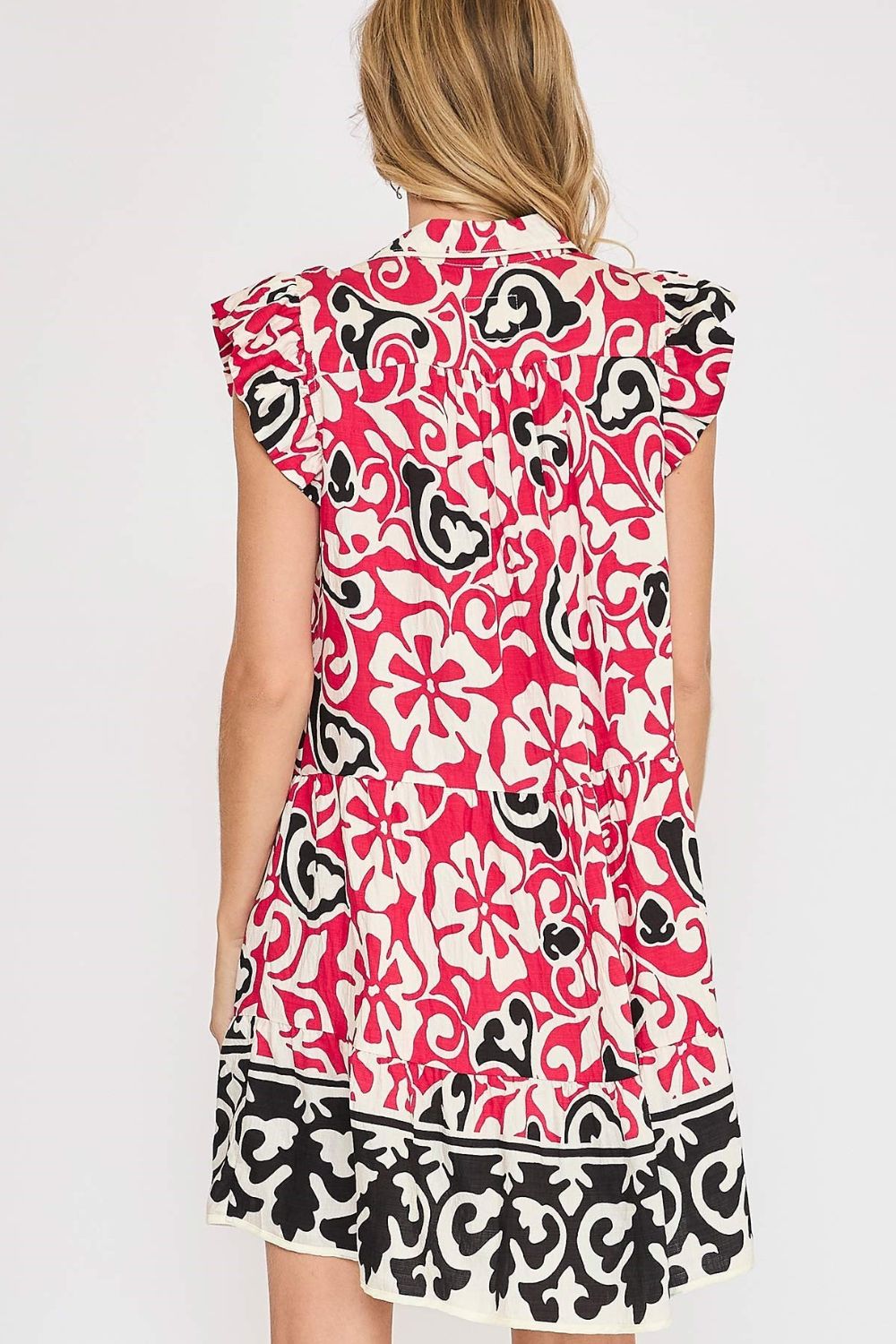 Umgee Floral Ruffled Cap Sleeve Tiered Dress.