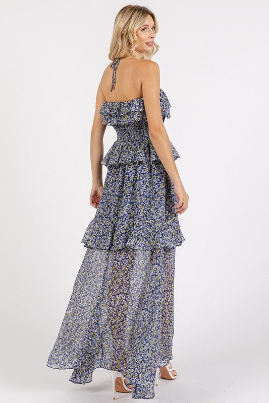 Mittoshop Ruffled Smocked Floral Halter Neck Maxi Dress.