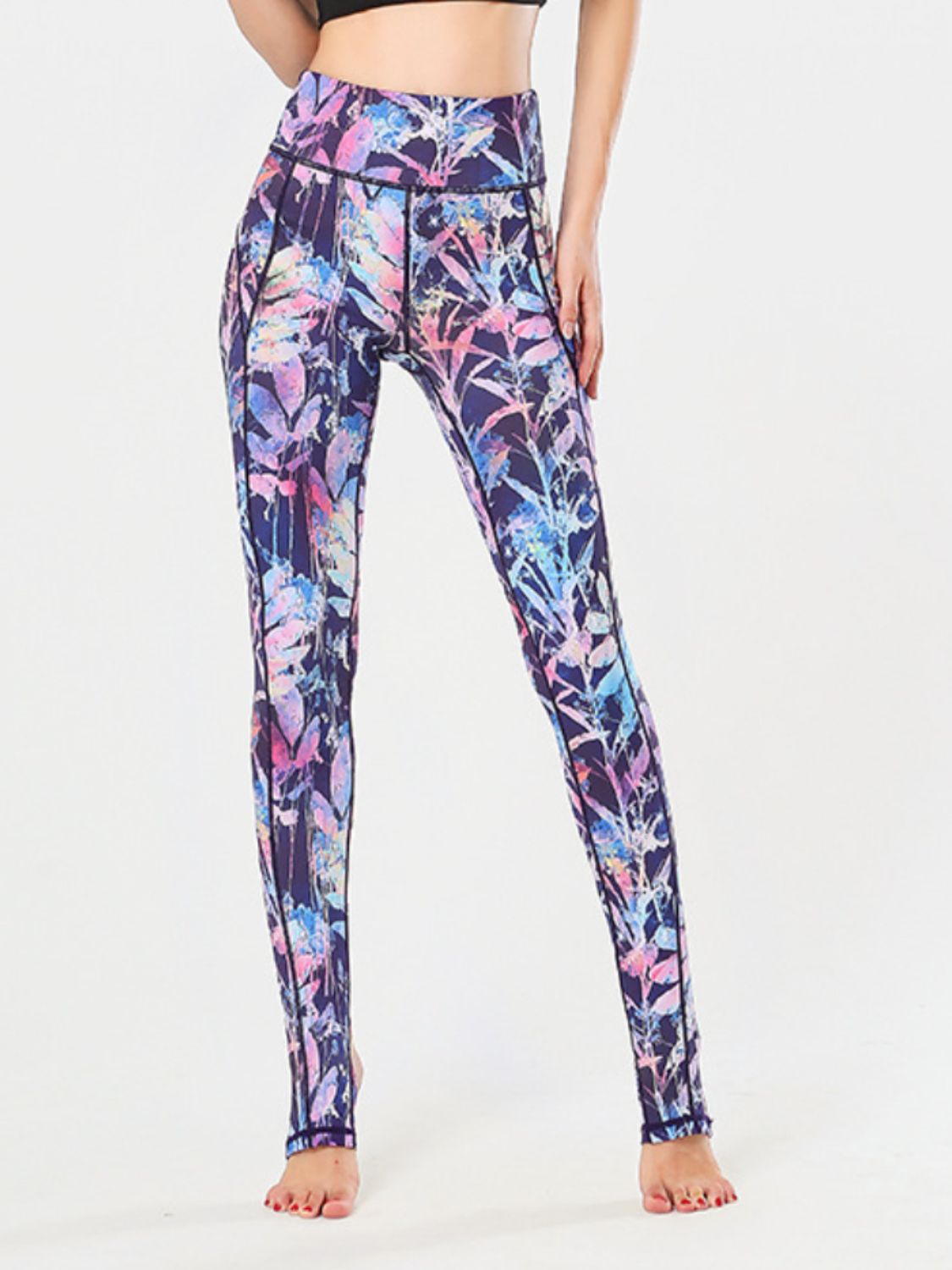 Printed Wide Waistband Active Leggings with Stirrups.