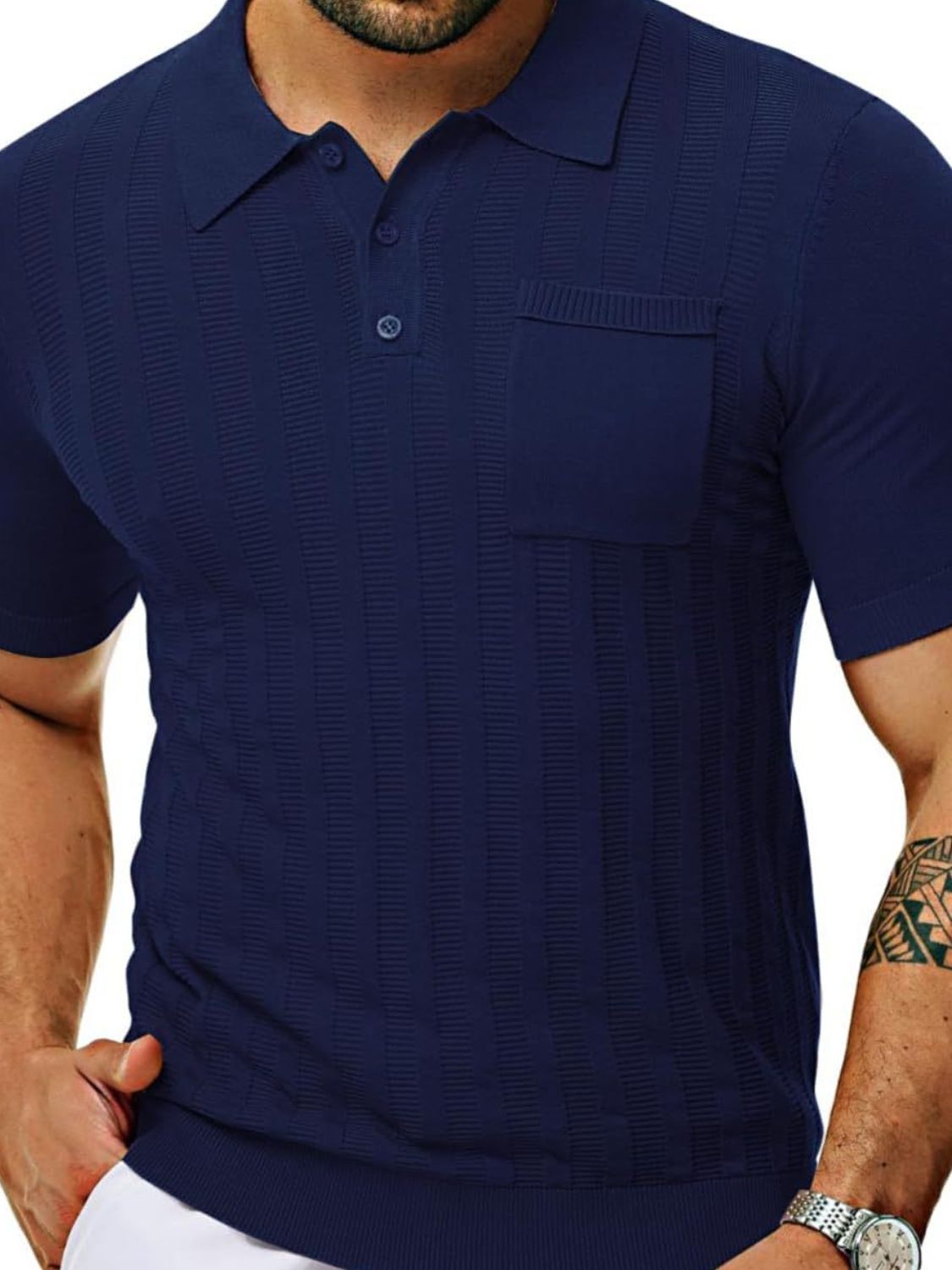 Men's Full Size Textured Short Sleeve Polo Plus Size.