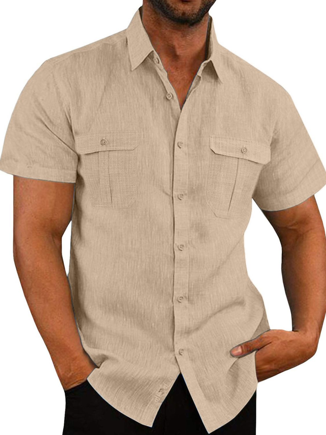 Men's Plus Size Collared Neck Short Sleeve Shirt.