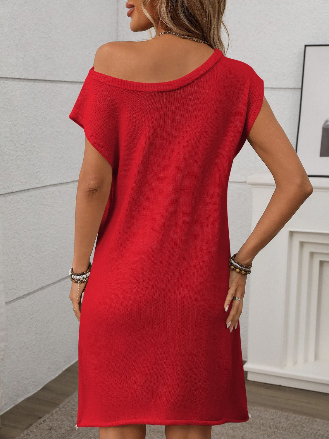 Chic One Shoulder Mini Sweater Dress.