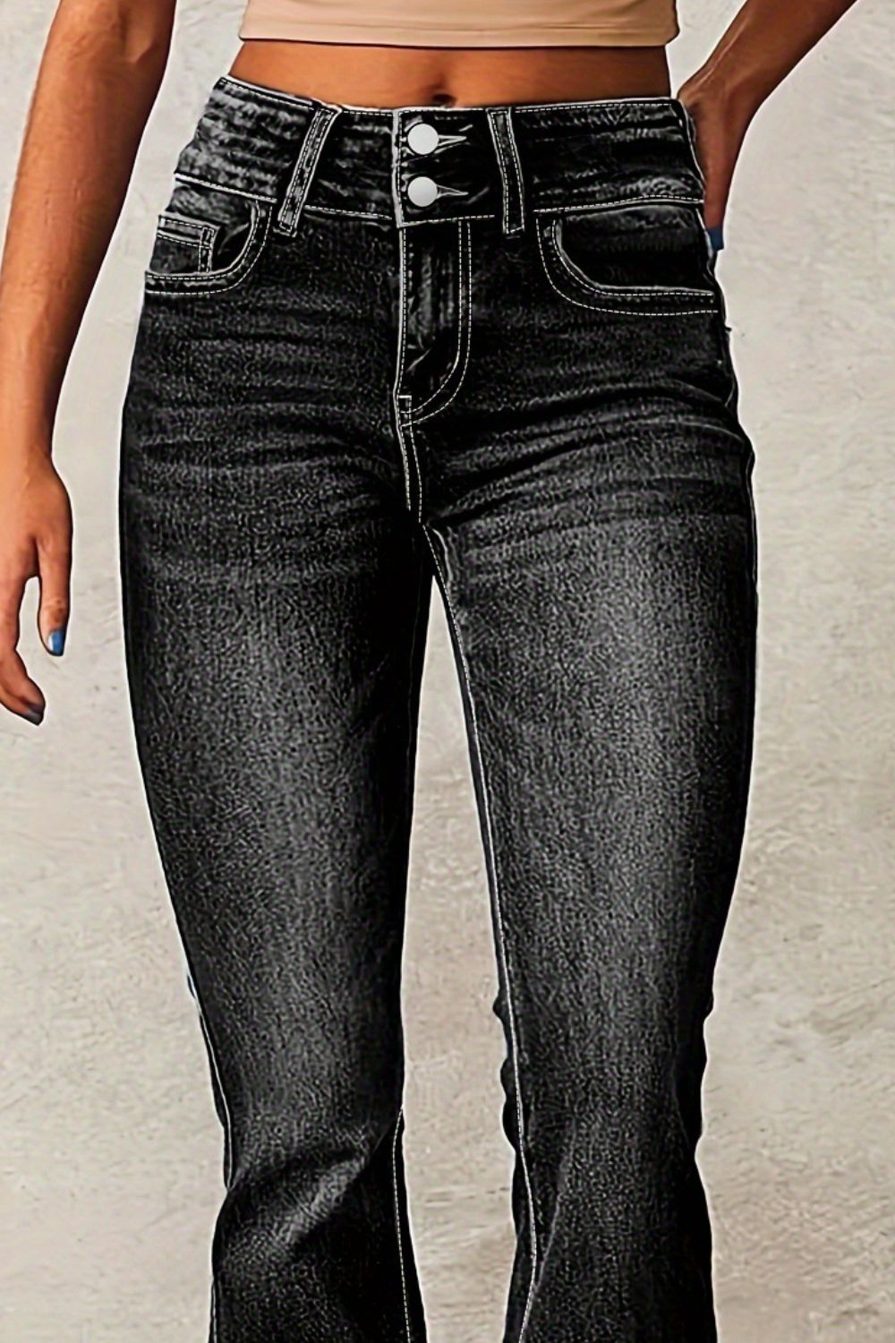 Cat Whisker Washed Bootcut Jeans.