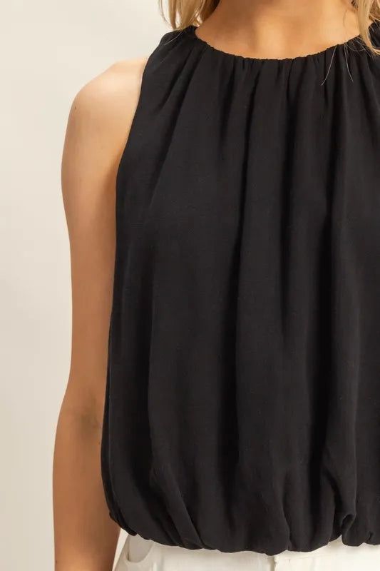 HYFVE Bubble Hem Round Neck Sleeveless Blouse.