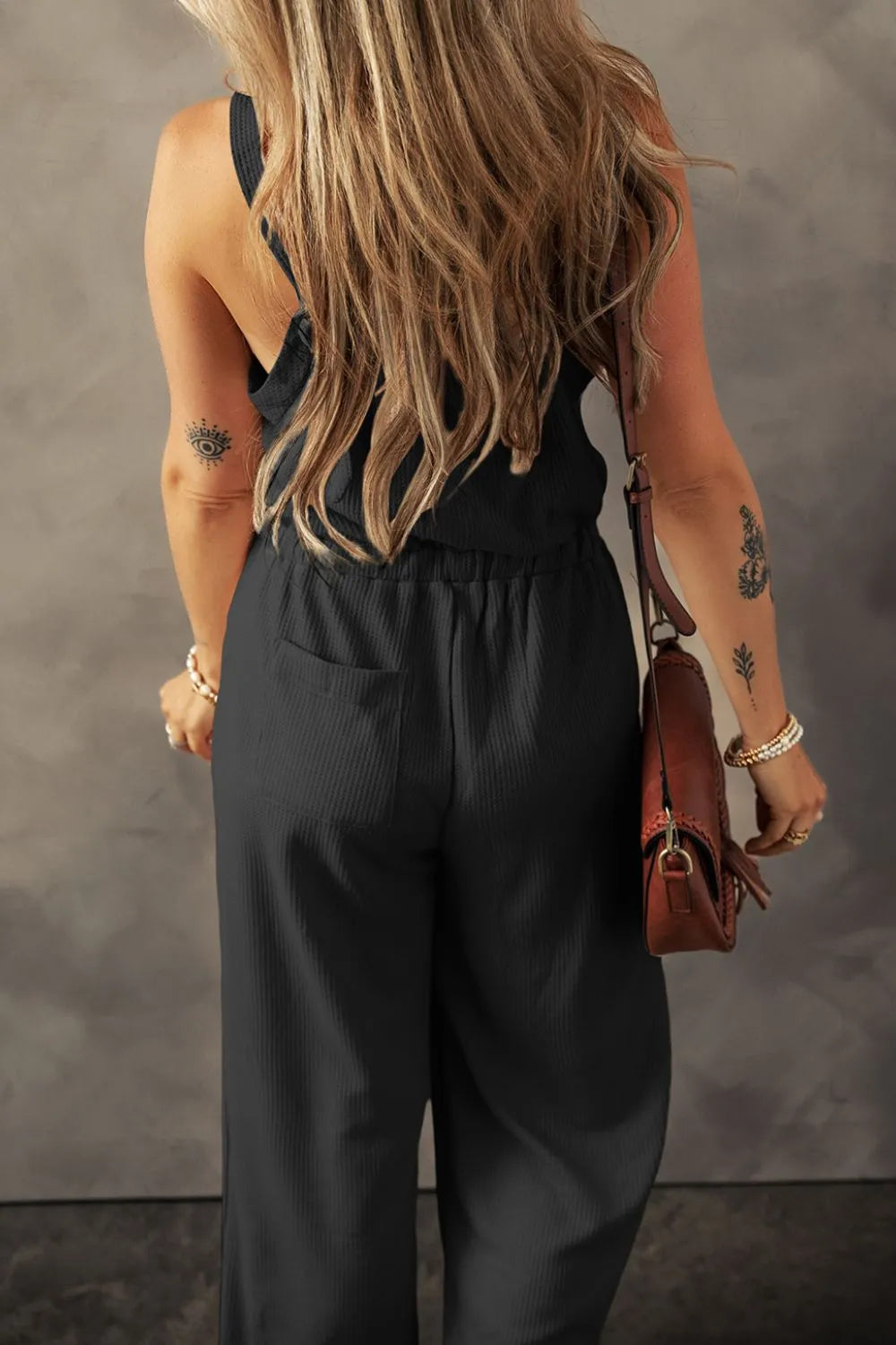 Trendy Knotted Straps Drawstring Jumpsuit.