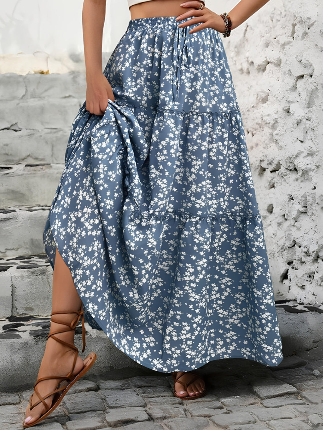 Tiered Floral Maxi Skirt.