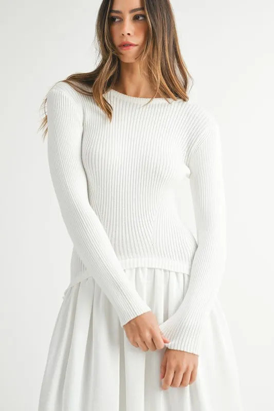 MABLE Ribbed Poplin Mix Midi Sweater Dress.