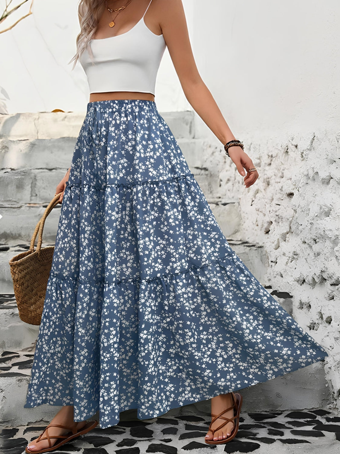 Tiered Floral Maxi Skirt.