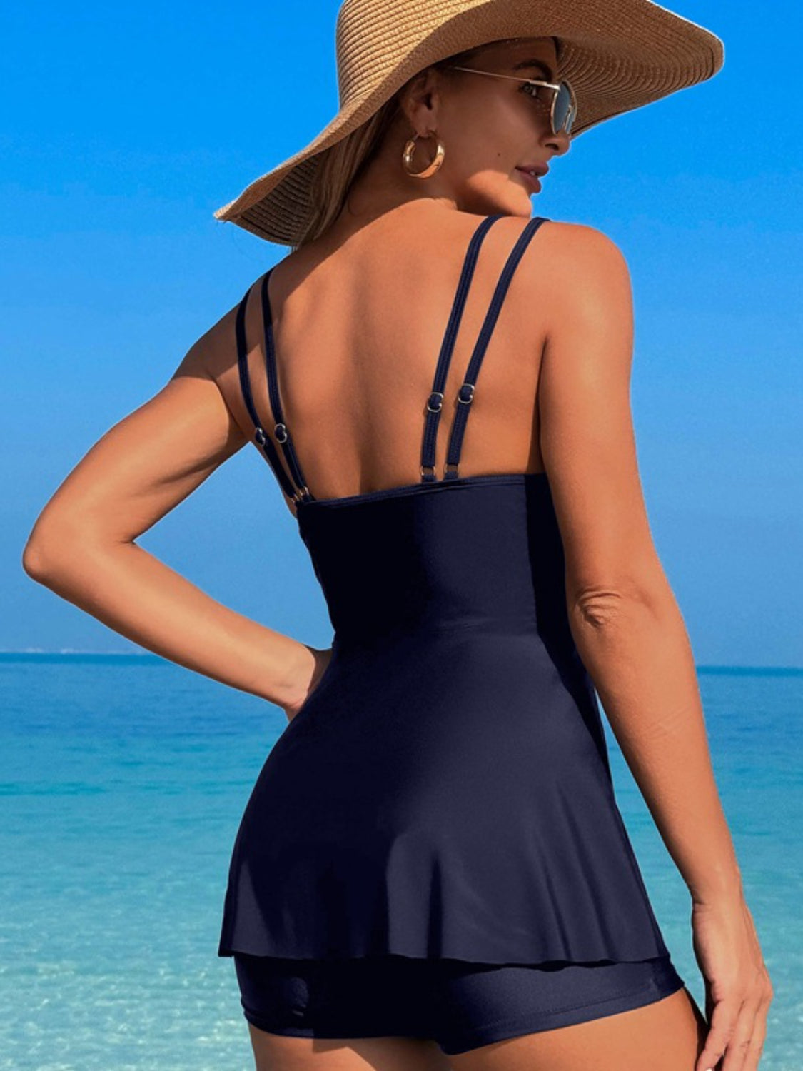 Sizzling Summer Swimwear: Scoop Neck Spaghetti Strap Top and Shorts.