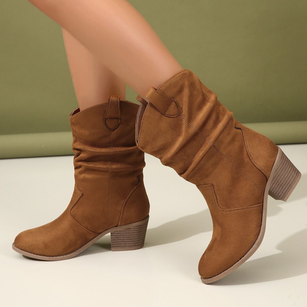 Point Toe Block Heels Boots.