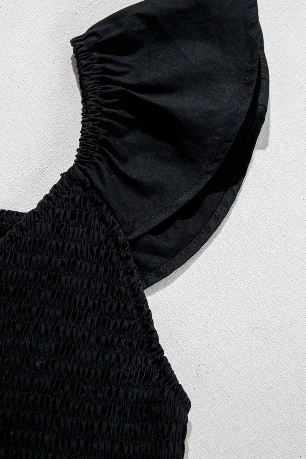 Ruffled Cap Sleeve, V-Neck Smocked Maxi Dress.