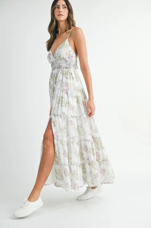 MABLE Floral Print Tiered Cami Maxi Dress.