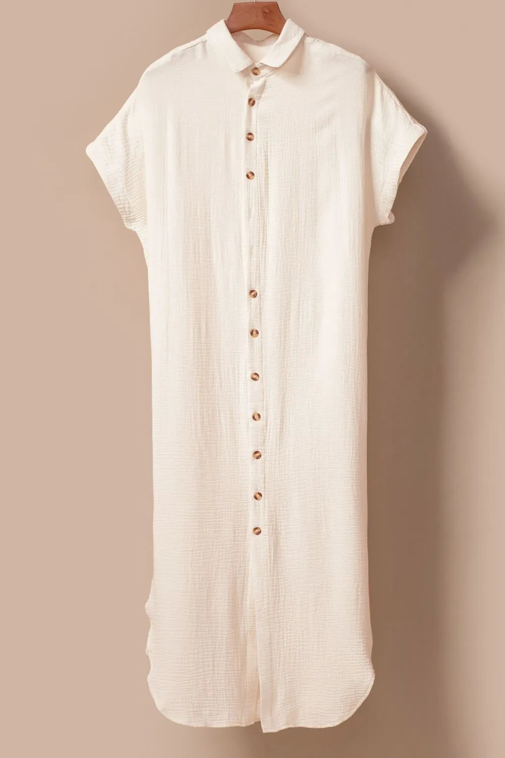 Effortlessly Chic - Button Down Short Sleeve Midi Shirt Dress.