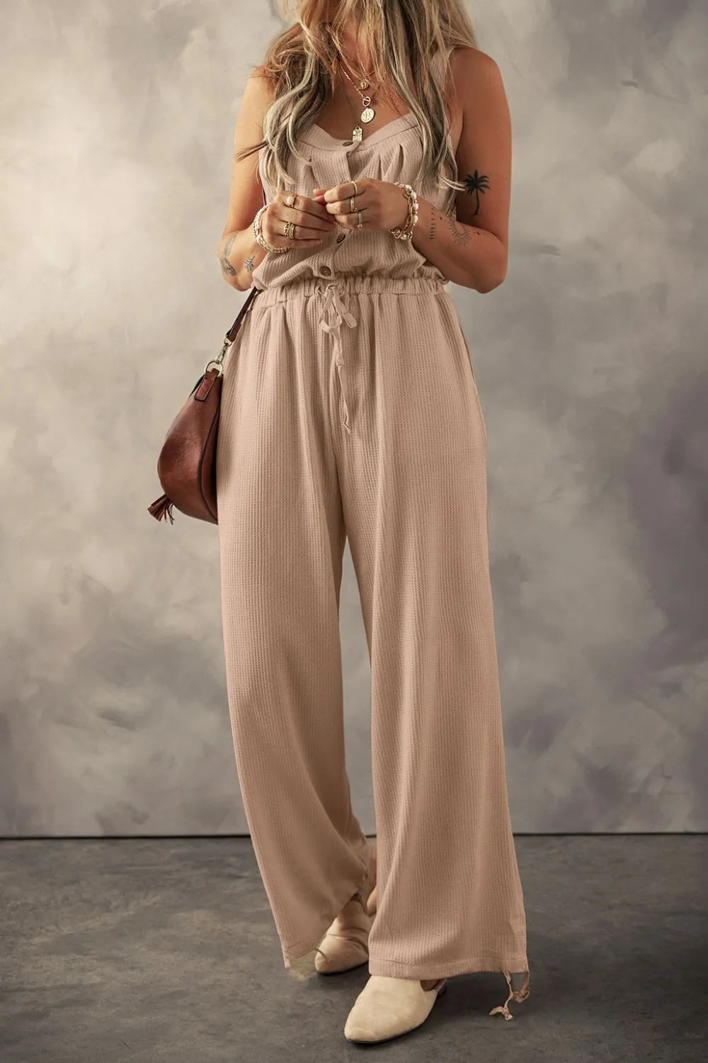 Trendy Knotted Straps Drawstring Jumpsuit.