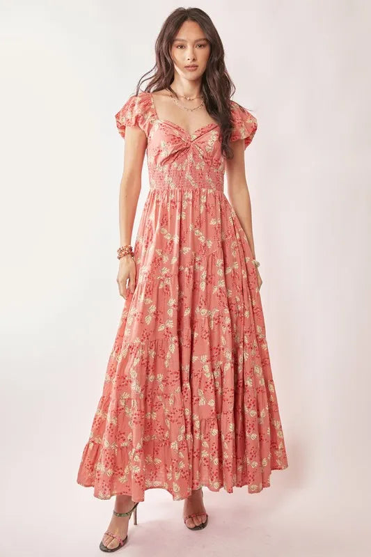 Davi & Dani Lightweight Sweetheart Neck Textured Tiered Maxi Dress.