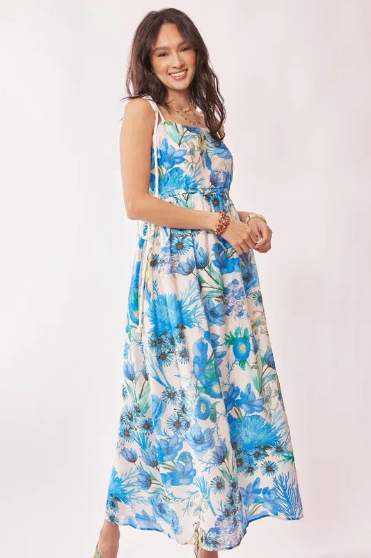 Davi & Dani Tropical Boho Printed Detail Cut Out Maxi Dress.