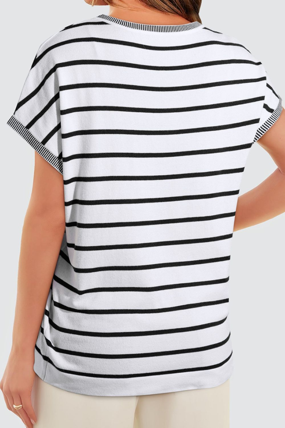 Classic Striped Short Sleeve Knit Top - Timeless Versatility.