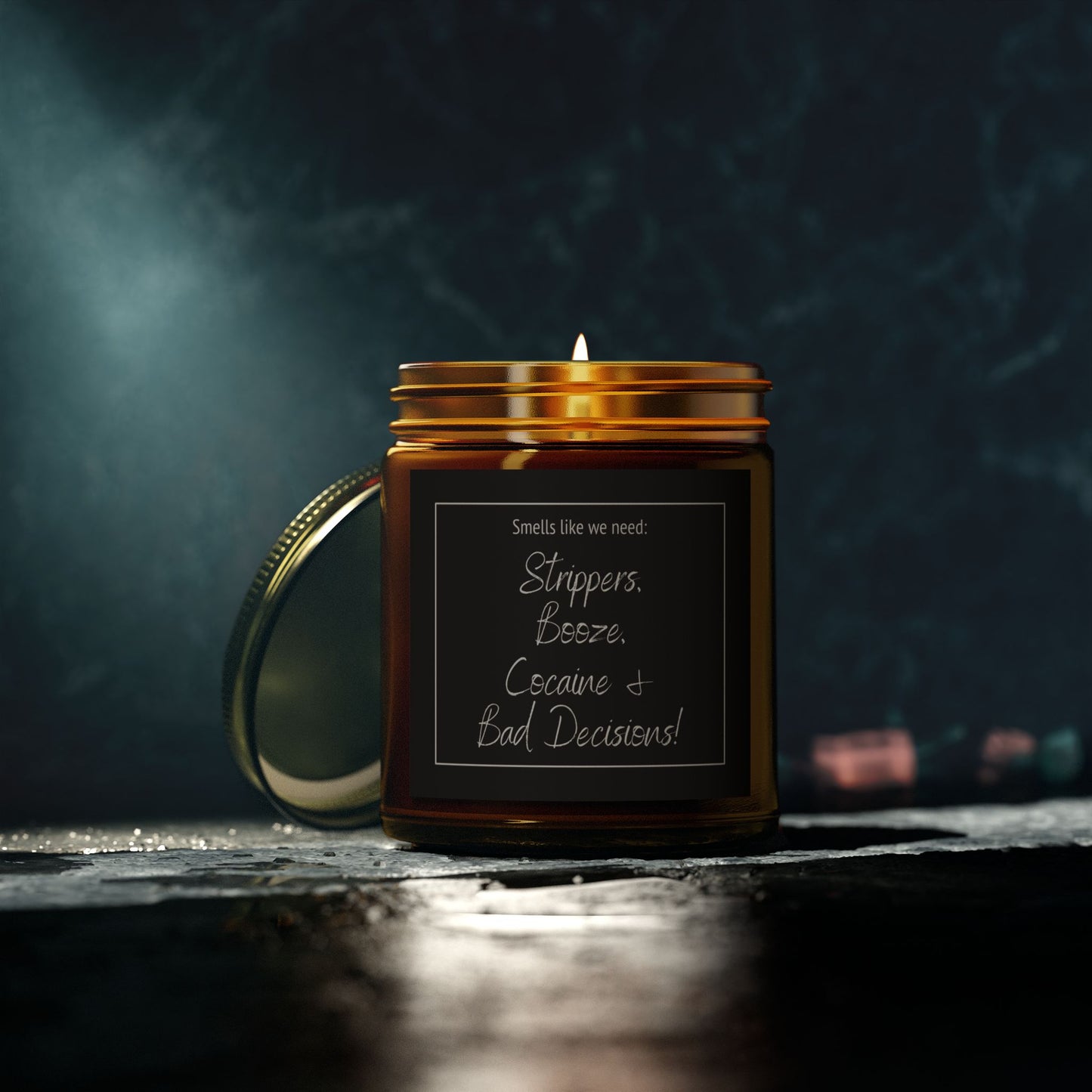 Funny Adult Candle - 9oz "Strippers, Booze, Cocaine & Bad Decisions" Scented Candle