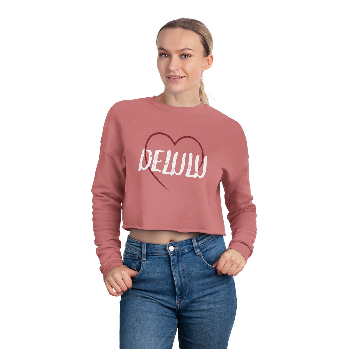 "Delulu" Cropped Crewneck Sweatshirt.