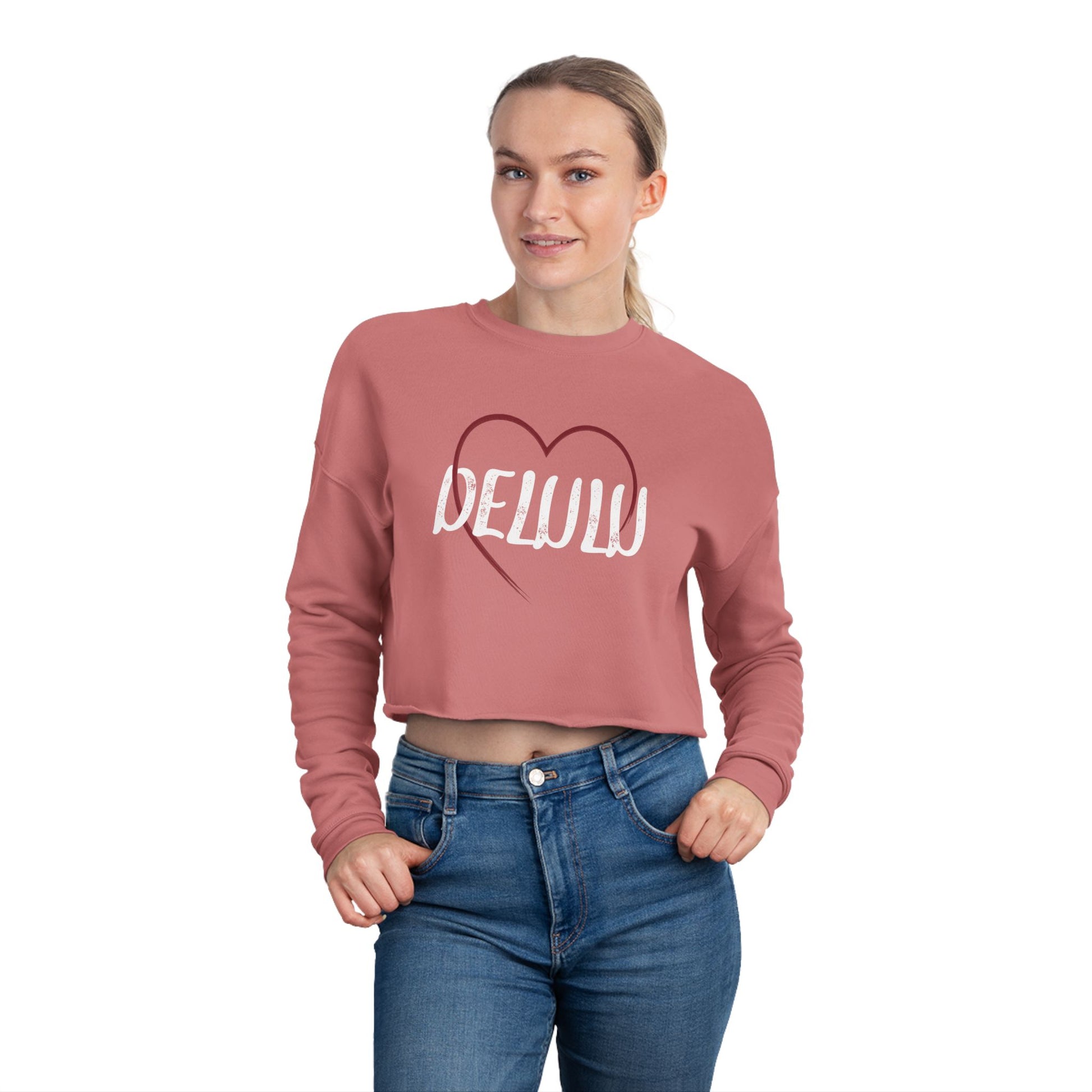 "Delulu" Cropped Crewneck Sweatshirt.