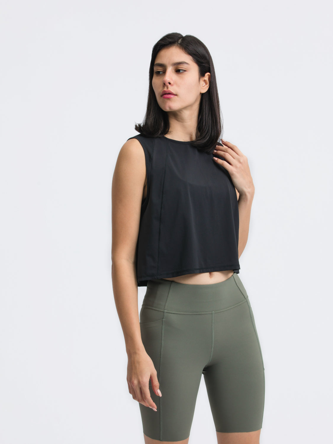 Millennia Round Neck Cropped Active Tank.