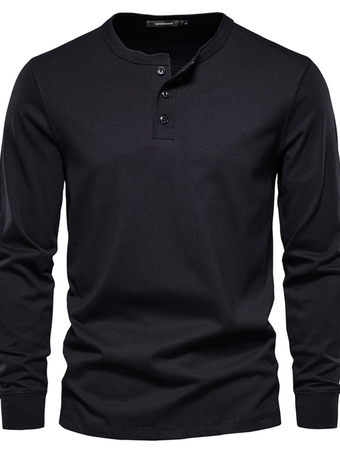 Quarter Button Round Neck Long Sleeve T-Shirt.