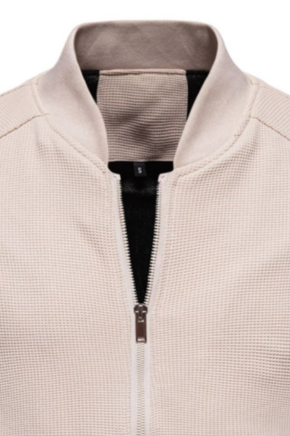 Waffle Knit Baseball Collar Zip Up Jacket.