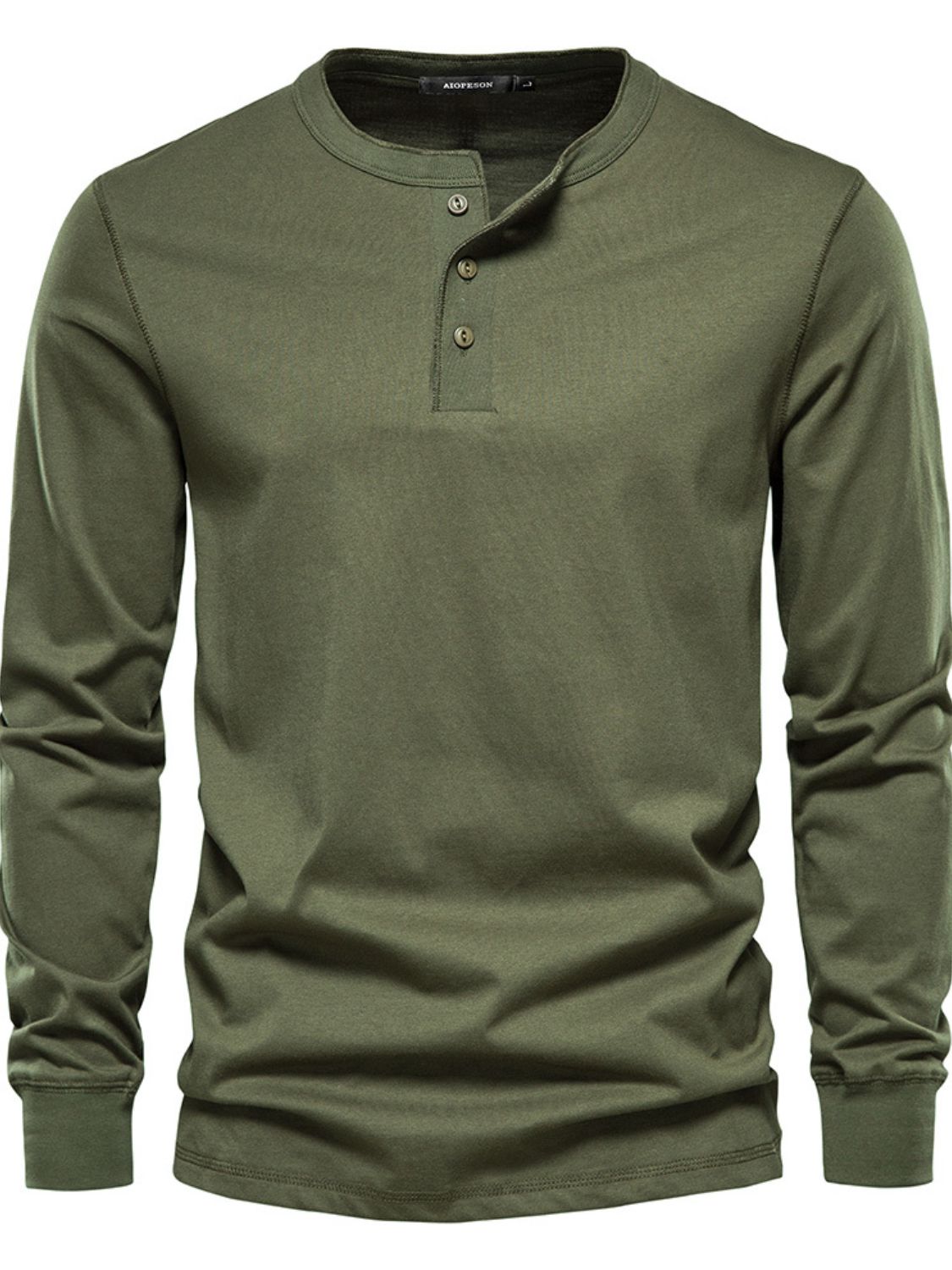 Quarter Button Round Neck Long Sleeve T-Shirt.