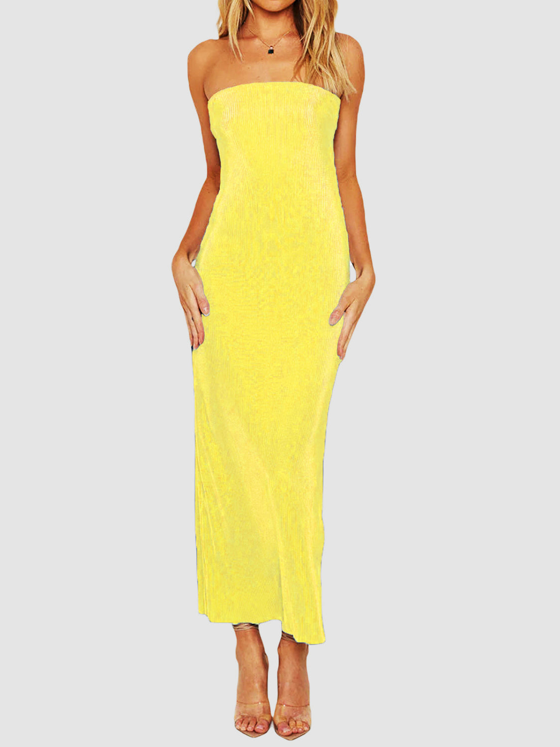 Lace-Up Back Tube Maxi Dress.