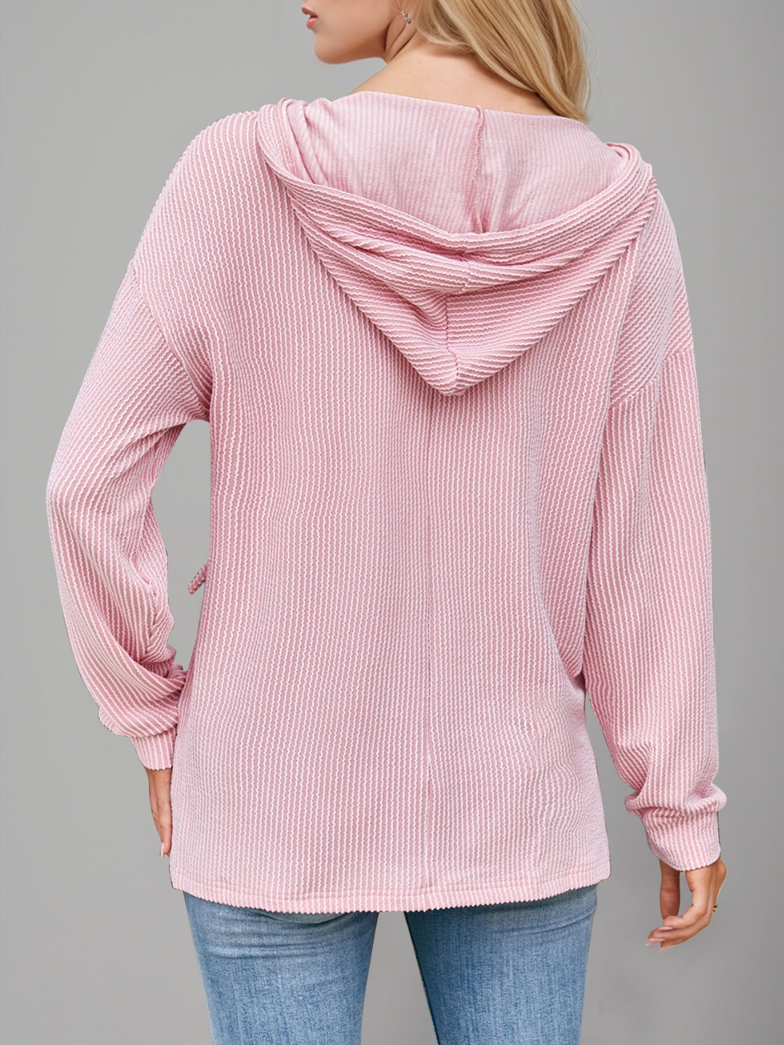 Double Take Drawstring Dropped Shoulder Long Sleeve Hoodie.