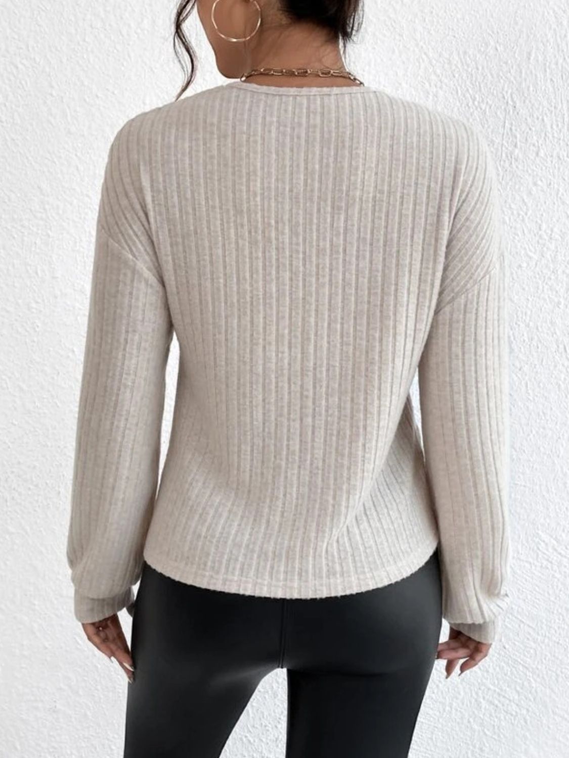 Surplice Dropped Shoulder Long Sleeve T-Shirt.