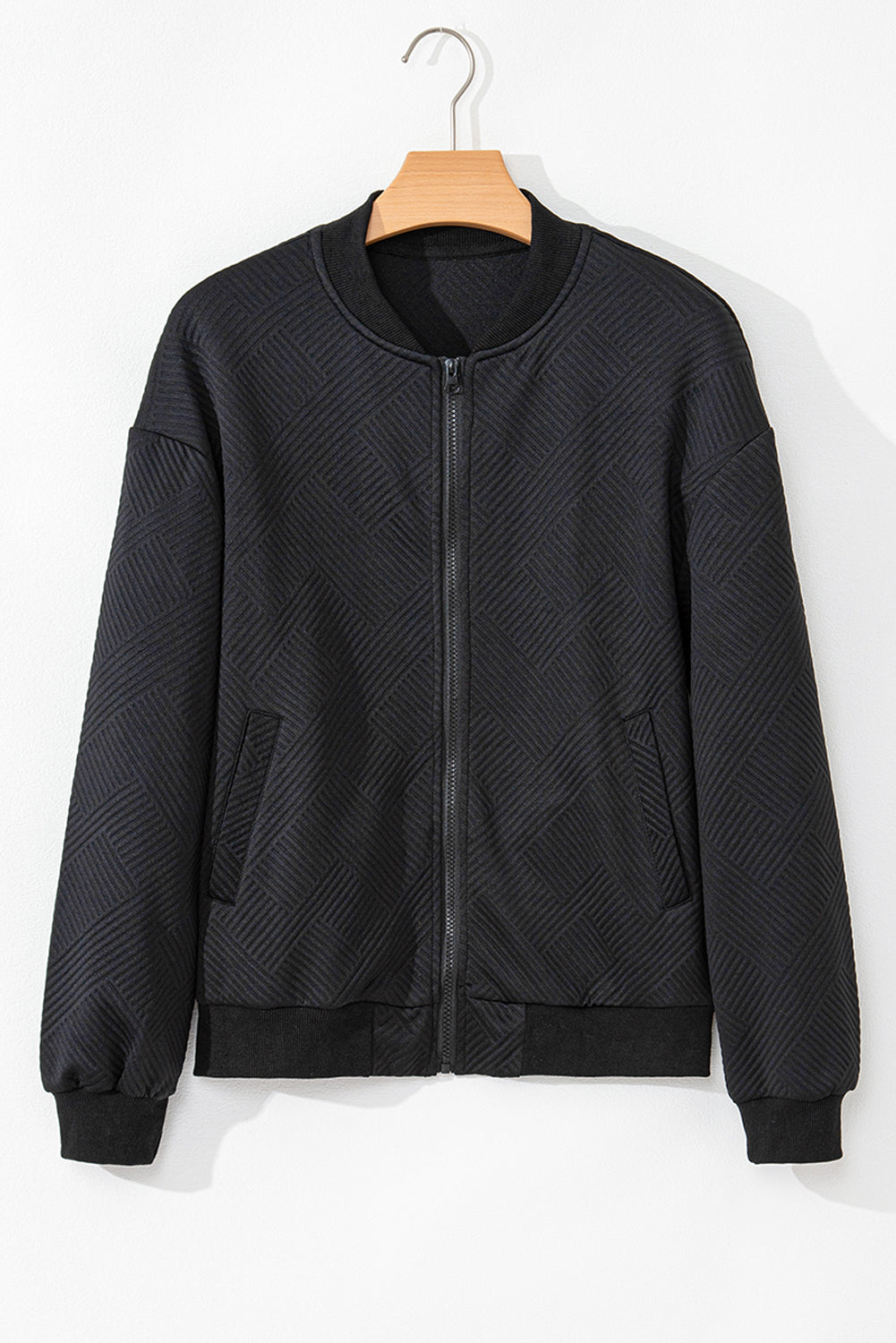 Zip Up Baseball Collar Long Sleeve Jacket.