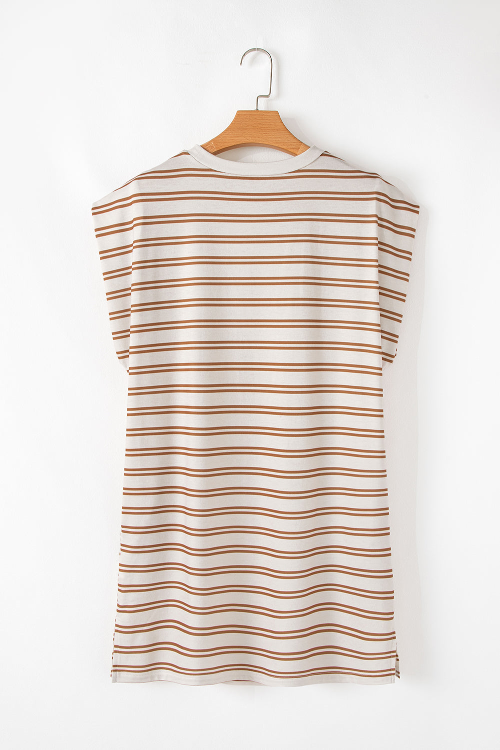 Stripe Round Neck Sleeveless Pocketed Mini Dress.
