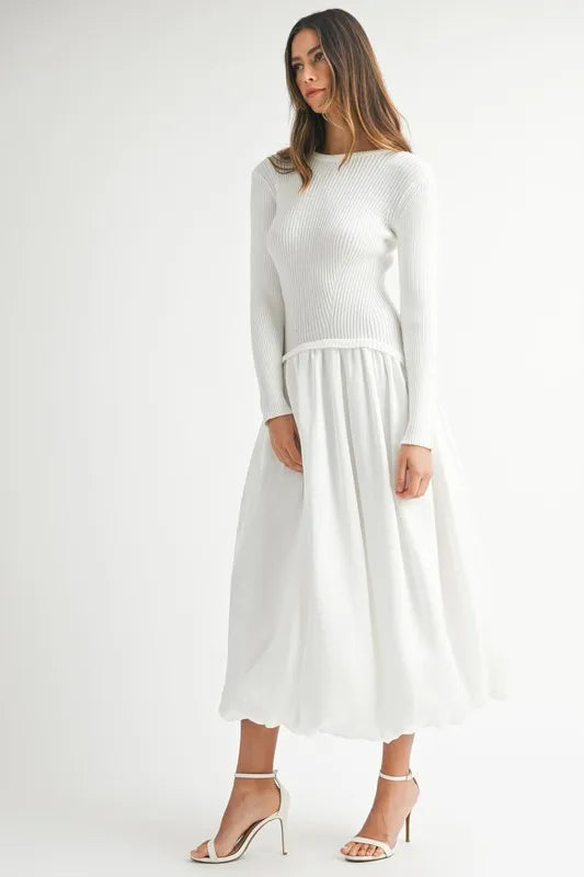 MABLE Ribbed Poplin Mix Midi Sweater Dress.