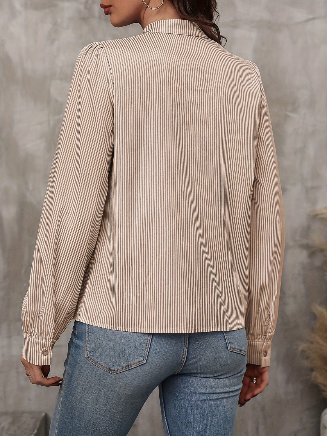 Striped Long Sleeve Blouse with Stylish Tie Detail.