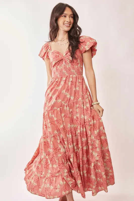 Davi & Dani Lightweight Sweetheart Neck Textured Tiered Maxi Dress.