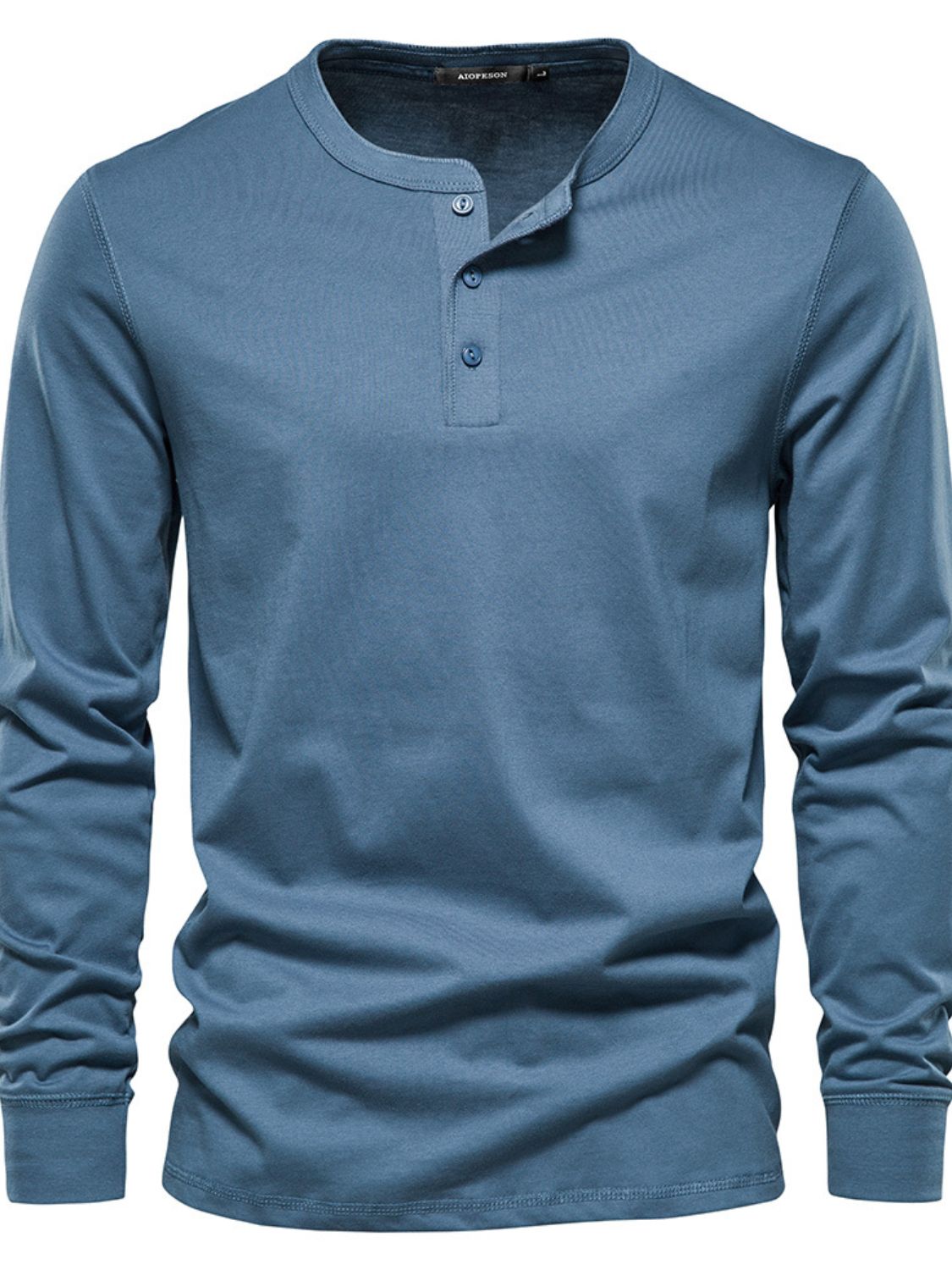 Quarter Button Round Neck Long Sleeve T-Shirt.