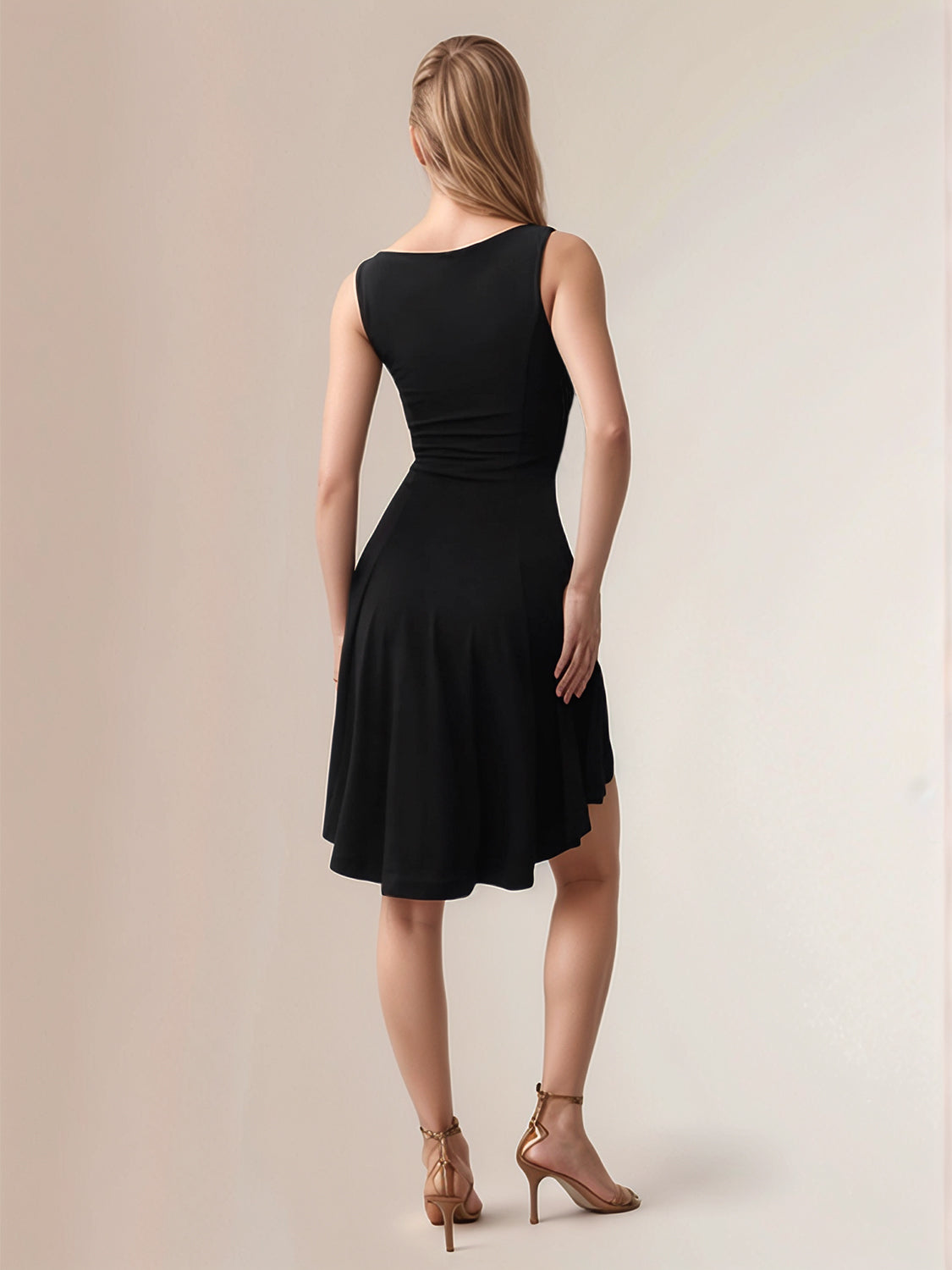 High-Low Round Neck Sleeveless Mini Dress.
