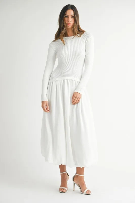MABLE Ribbed Poplin Mix Midi Sweater Dress.