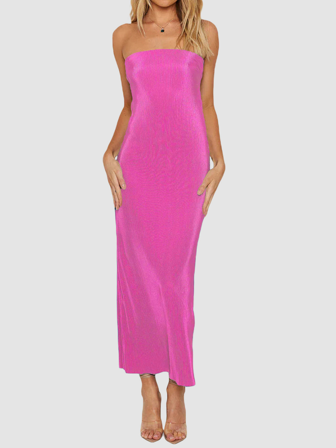 Lace-Up Back Tube Maxi Dress.