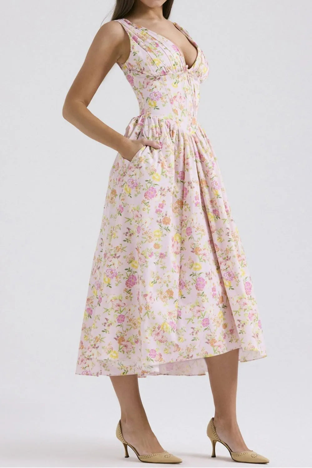 Floral Midi Dress with Pockets.