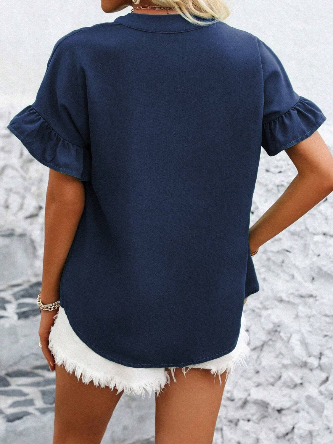 Elegant Button Down Ruffled Short Sleeve Shirt - Versatile Fashion Essential.