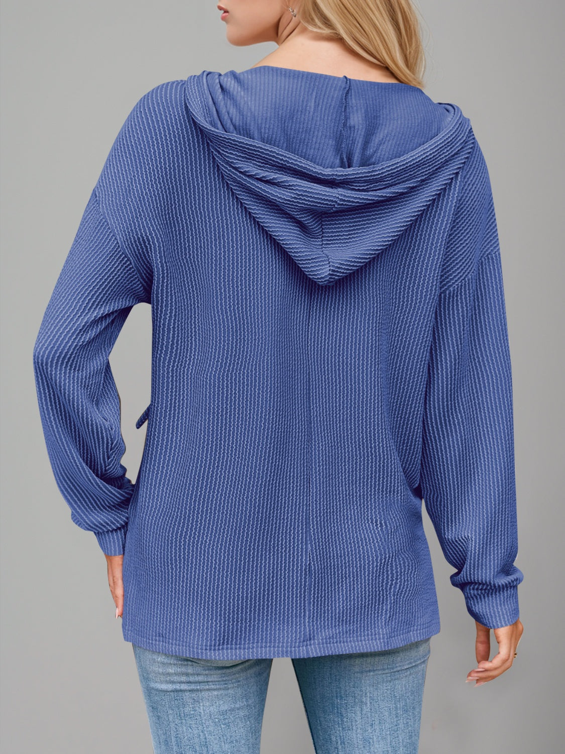 Double Take Drawstring Dropped Shoulder Long Sleeve Hoodie.