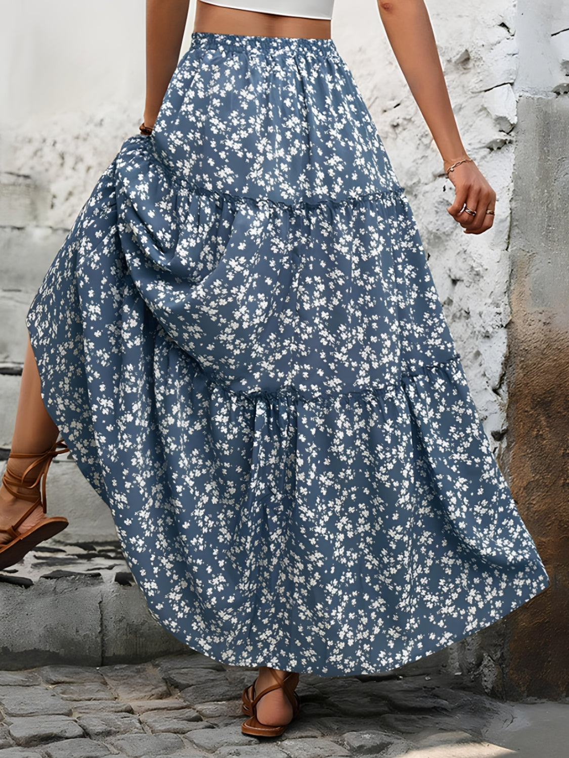Tiered Floral Maxi Skirt.