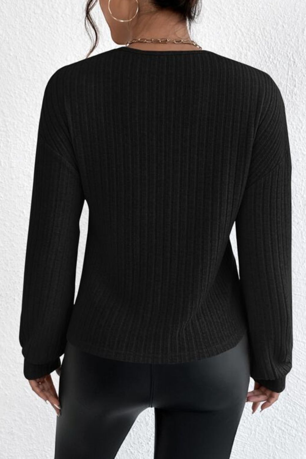 Surplice Dropped Shoulder Long Sleeve T-Shirt.