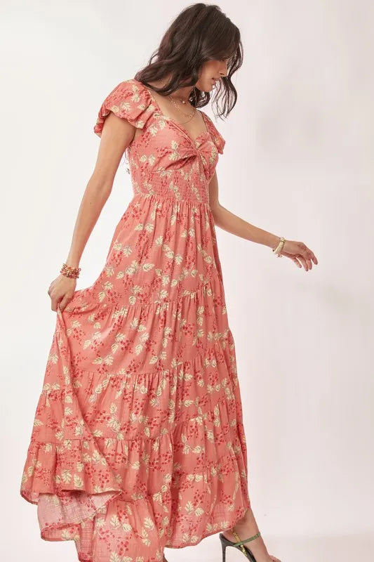 Davi & Dani Lightweight Sweetheart Neck Textured Tiered Maxi Dress.