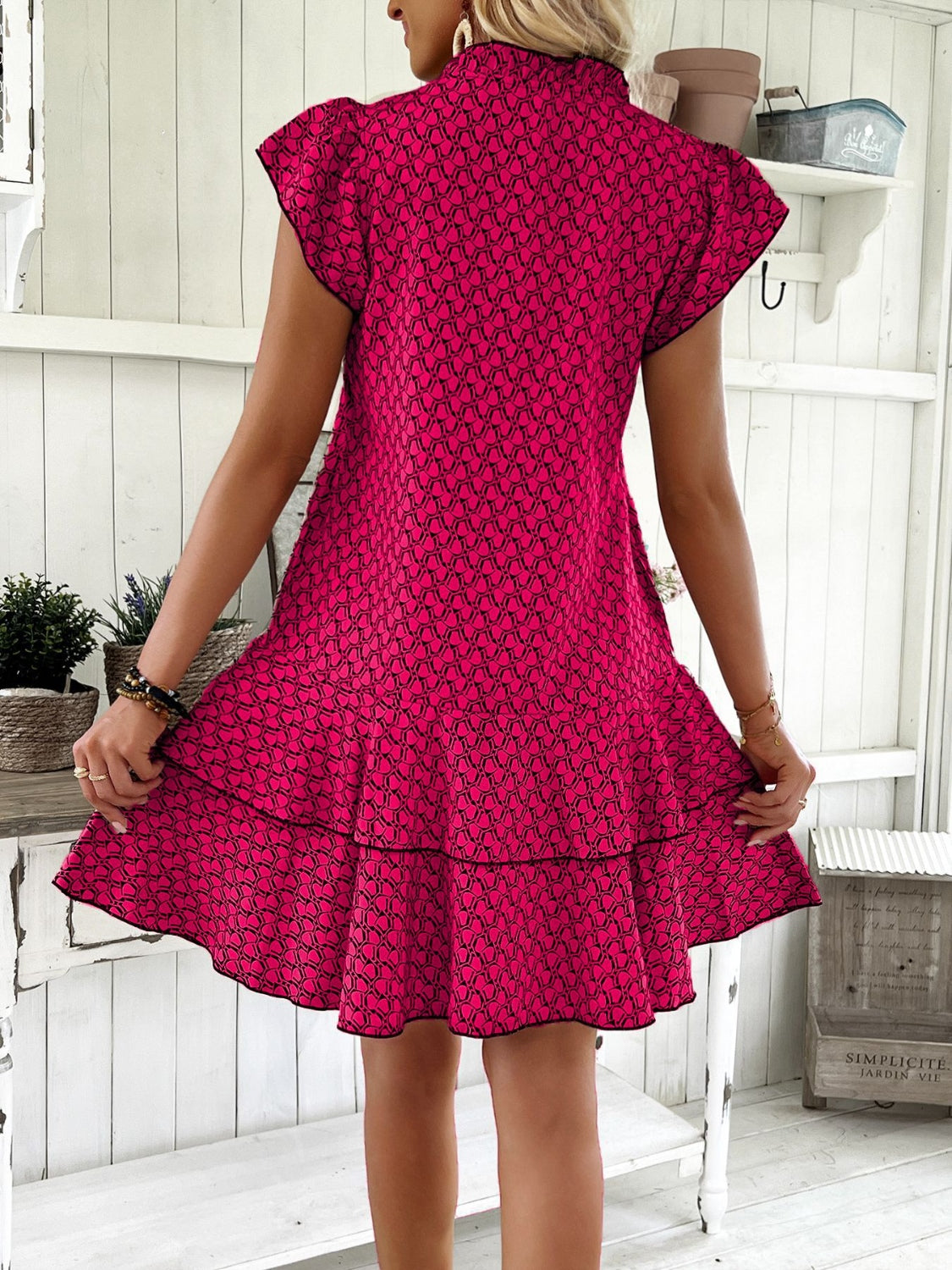 Elegant Ruffled Layered Printed Mini Dress - Full Size Range.