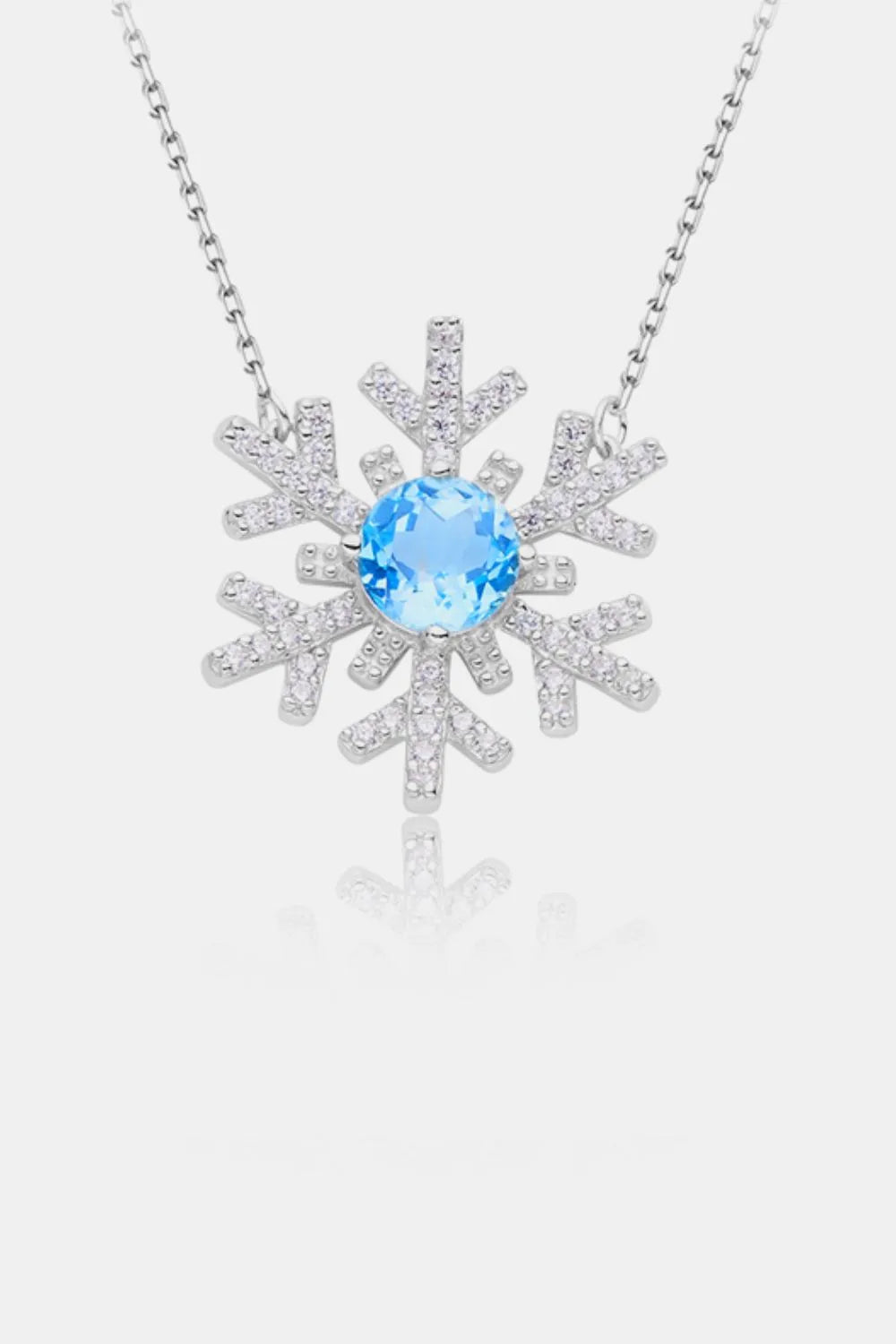 925 Sterling Silver Topaz Snowflake Shape Necklace.