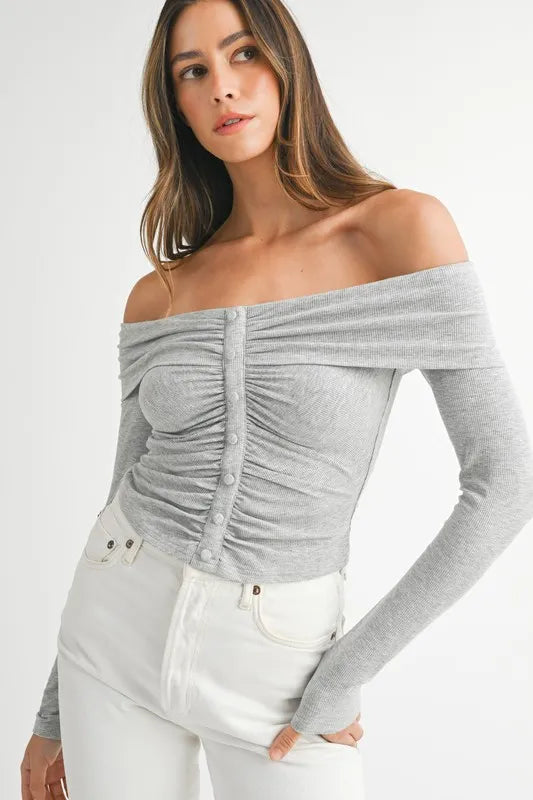 MABLE Off-Shoulder Long Sleeve T-Shirt.
