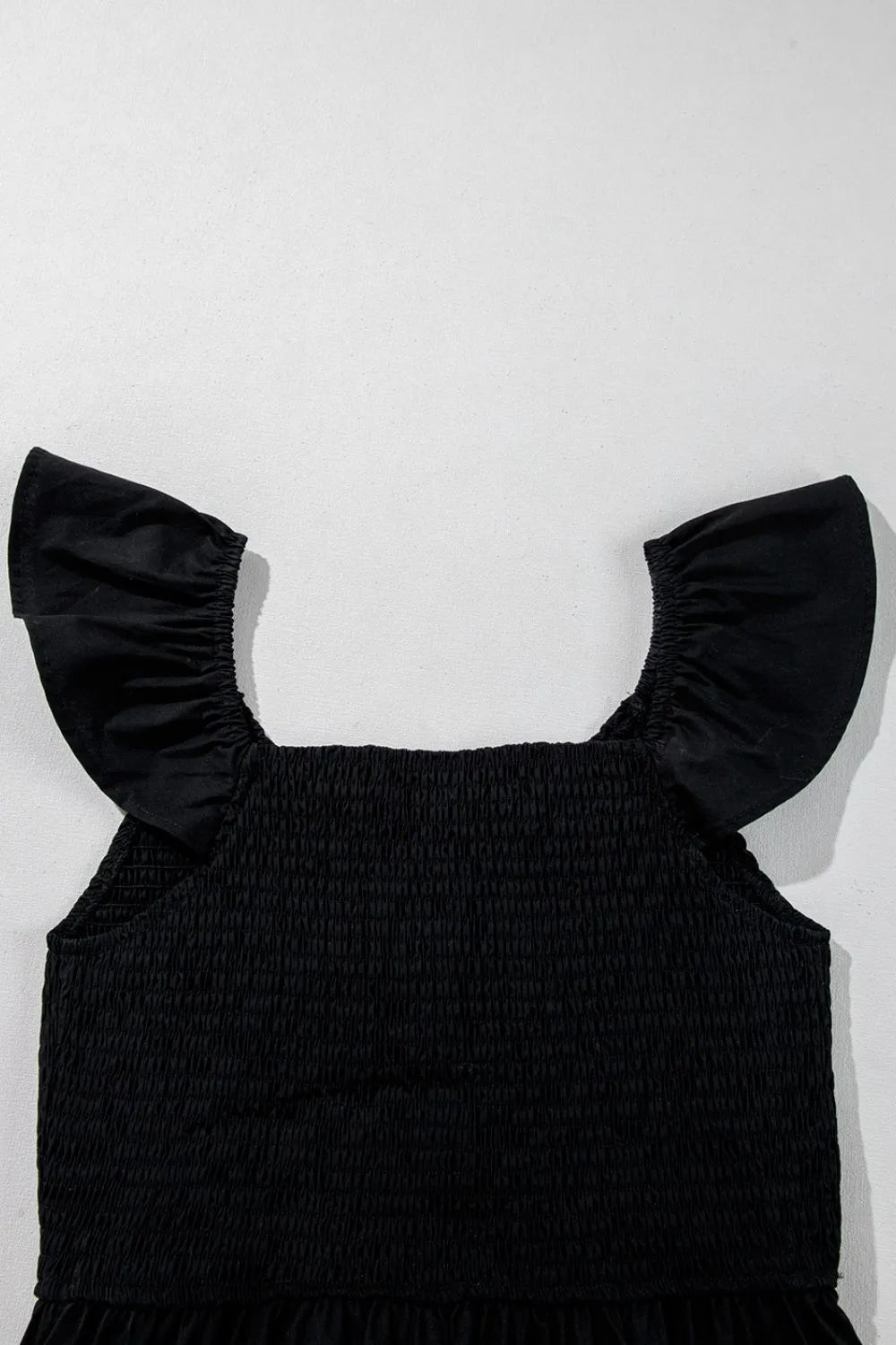 Ruffled Cap Sleeve, V-Neck Smocked Maxi Dress.